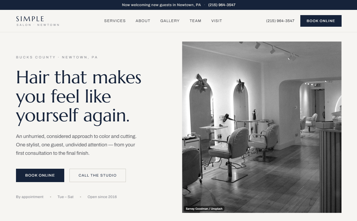 Preview of the Simple Salon sample website